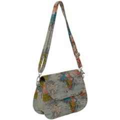 Vintage World Map Saddle Handbag by Ket1n9