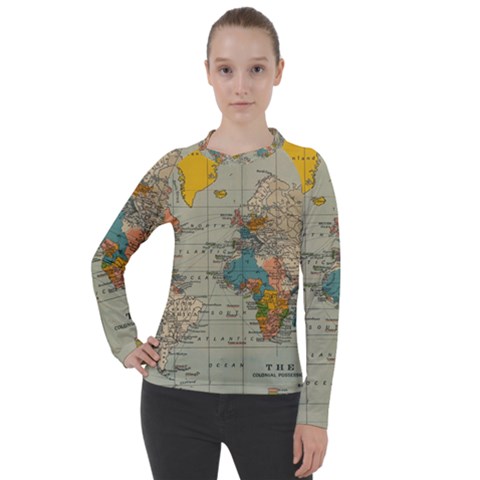 Vintage World Map Women s Pique Long Sleeve T-shirt by Ket1n9