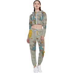 Vintage World Map Cropped Zip Up Lounge Set by Ket1n9