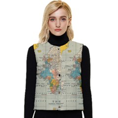 Vintage World Map Women s Button Up Puffer Vest by Ket1n9