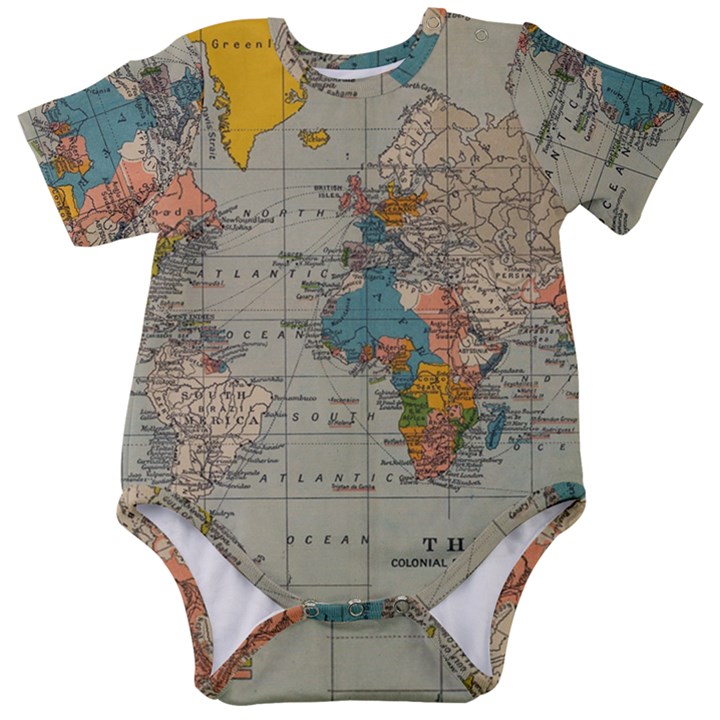 Vintage World Map Baby Short Sleeve Bodysuit