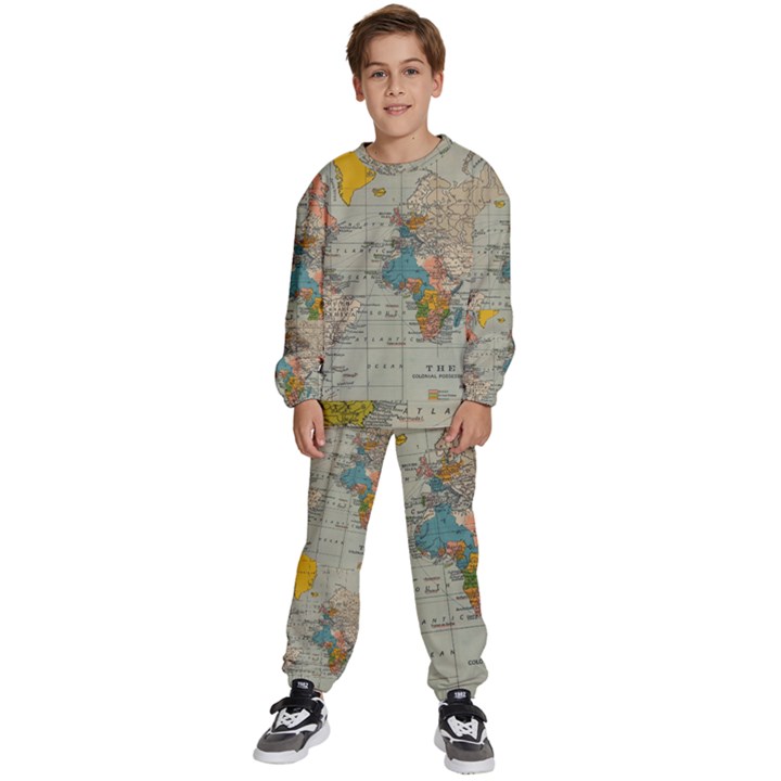 Vintage World Map Kids  Sweatshirt set