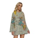 Vintage World Map Round Neck Long Sleeve Bohemian Style Chiffon Mini Dress View3