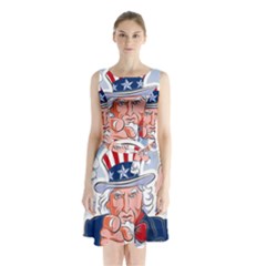 Independence Day United States Of America Sleeveless Waist Tie Chiffon Dress by Ket1n9