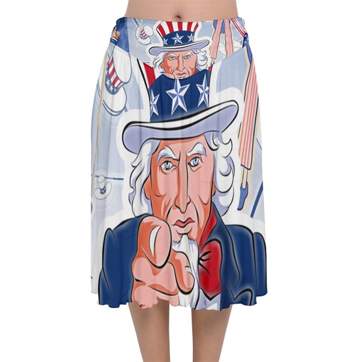 Independence Day United States Of America Velvet Flared Midi Skirt