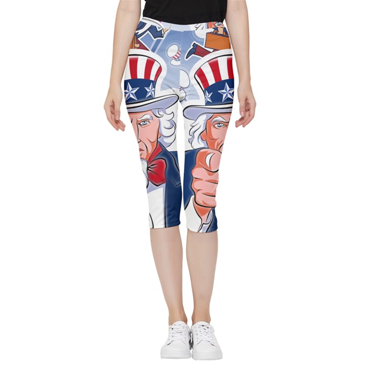 Independence Day United States Of America Inside Out Lightweight Velour Capri Leggings 