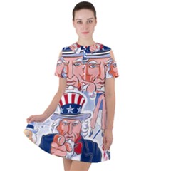 Independence Day United States Of America Short Sleeve Shoulder Cut Out Dress  by Ket1n9