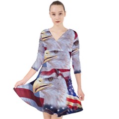 United States Of America Images Independence Day Quarter Sleeve Front Wrap Dress by Ket1n9