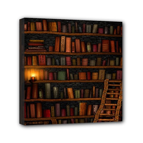 Books Library Mini Canvas 6  X 6  (stretched) by Ket1n9