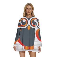 Owl Logo Round Neck Long Sleeve Bohemian Style Chiffon Mini Dress by Ket1n9