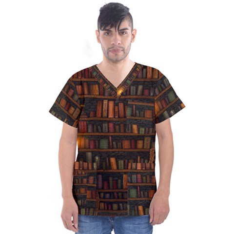 Books Library Men s V-neck Scrub Top by Ket1n9