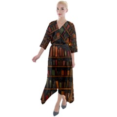 Books Library Quarter Sleeve Wrap Front Maxi Dress by Ket1n9