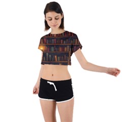 Books Library Tie Back Short Sleeve Crop T-shirt by Ket1n9