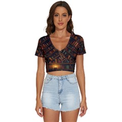 Books Library V-neck Crop Top by Ket1n9