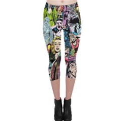 Vintage Horror Collage Pattern Capri Leggings  by Ket1n9