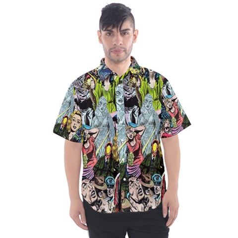 Vintage Horror Collage Pattern Men s Short Sleeve Shirt by Ket1n9