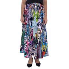 Vintage Horror Collage Pattern Flared Maxi Skirt by Ket1n9