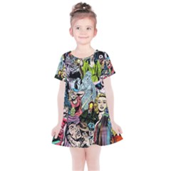 Vintage Horror Collage Pattern Kids  Simple Cotton Dress by Ket1n9