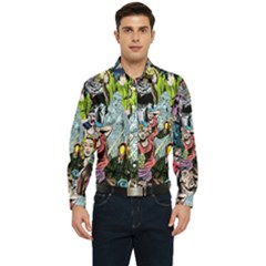 Vintage Horror Collage Pattern Men s Long Sleeve Pocket Shirt  by Ket1n9