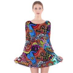 Art Color Dark Detail Monsters Psychedelic Long Sleeve Velvet Skater Dress