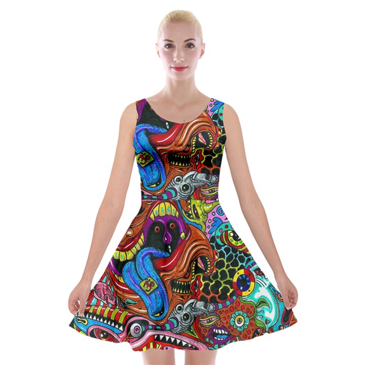 Art Color Dark Detail Monsters Psychedelic Velvet Skater Dress