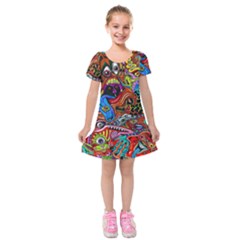 Art Color Dark Detail Monsters Psychedelic Kids  Short Sleeve Velvet Dress by Ket1n9