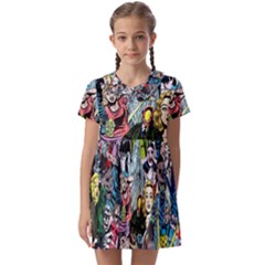 Vintage Horror Collage Pattern Kids  Asymmetric Collar Dress by Ket1n9