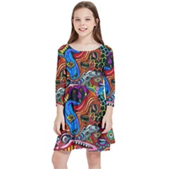 Art Color Dark Detail Monsters Psychedelic Kids  Quarter Sleeve Skater Dress by Ket1n9