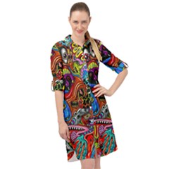 Art Color Dark Detail Monsters Psychedelic Long Sleeve Mini Shirt Dress by Ket1n9