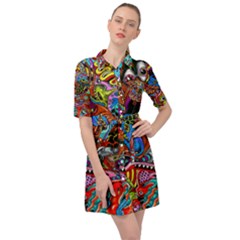 Art Color Dark Detail Monsters Psychedelic Belted Shirt Dress by Ket1n9