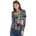 Vintage Horror Collage Pattern Women s Cut Out Long Sleeve T-Shirt View2