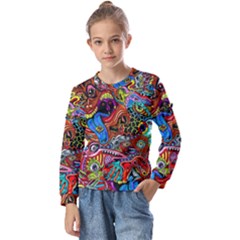 Art Color Dark Detail Monsters Psychedelic Kids  Long Sleeve T-shirt With Frill 