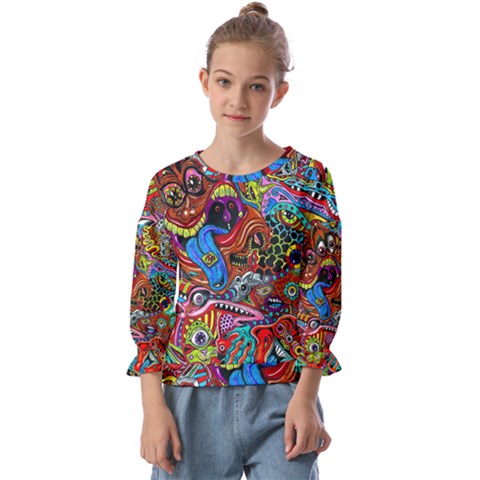 Art Color Dark Detail Monsters Psychedelic Kids  Cuff Sleeve Top by Ket1n9