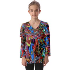 Art Color Dark Detail Monsters Psychedelic Kids  V Neck Casual Top by Ket1n9