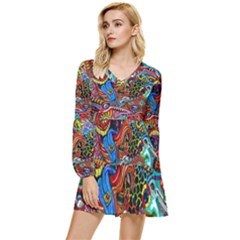 Art Color Dark Detail Monsters Psychedelic Tiered Long Sleeve Mini Dress by Ket1n9