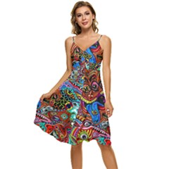 Art Color Dark Detail Monsters Psychedelic Sleeveless Tie Front Chiffon Dress by Ket1n9