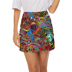 Art Color Dark Detail Monsters Psychedelic Mini Front Wrap Skirt by Ket1n9