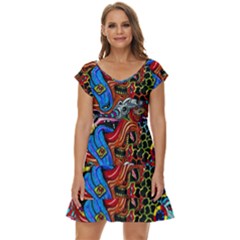 Art Color Dark Detail Monsters Psychedelic Short Sleeve Tiered Mini Dress by Ket1n9