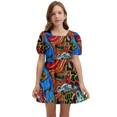 Art Color Dark Detail Monsters Psychedelic Kids  Short Sleeve Dolly Dress by Ket1n9