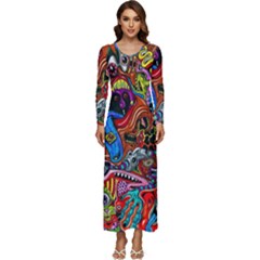 Art Color Dark Detail Monsters Psychedelic Long Sleeve Longline Maxi Dress by Ket1n9