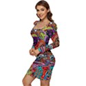 Art Color Dark Detail Monsters Psychedelic Women Long Sleeve Ruched Stretch Jersey Dress View3