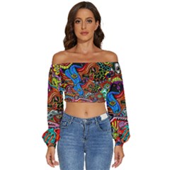 Art Color Dark Detail Monsters Psychedelic Long Sleeve Crinkled Weave Crop Top by Ket1n9