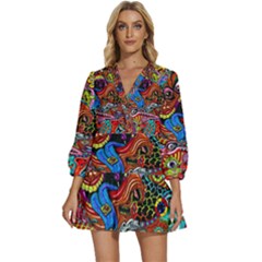 Art Color Dark Detail Monsters Psychedelic V-neck Placket Mini Dress by Ket1n9