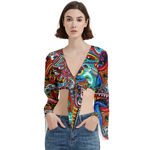 Art Color Dark Detail Monsters Psychedelic Trumpet Sleeve Cropped Top by Ket1n9