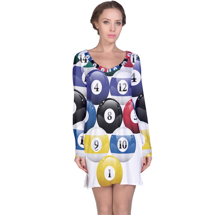 Racked Billiard Pool Balls Long Sleeve Nightdress