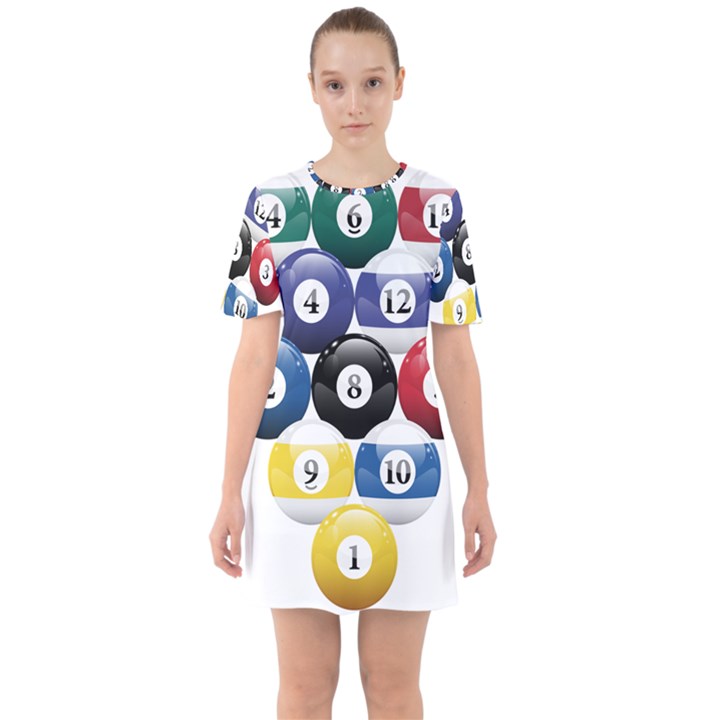 Racked Billiard Pool Balls Sixties Short Sleeve Mini Dress