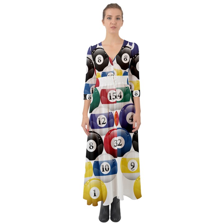 Racked Billiard Pool Balls Button Up Boho Maxi Dress