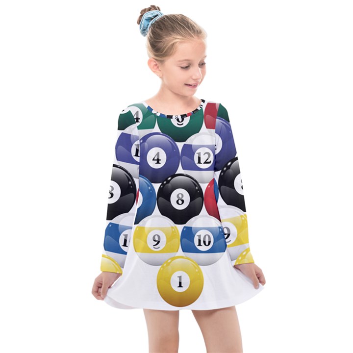 Racked Billiard Pool Balls Kids  Long Sleeve Dress