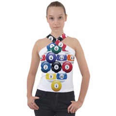 Racked Billiard Pool Balls Cross Neck Velour Top by Ket1n9