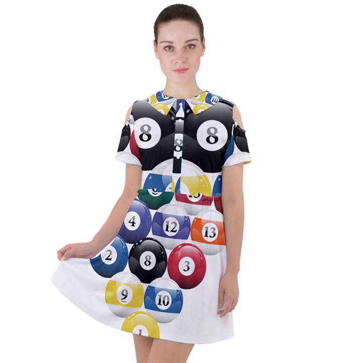 Racked Billiard Pool Balls Short Sleeve Shoulder Cut Out Dress 